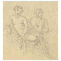 Naked Couple  -Drawing by Tony Johannot - 19th Century