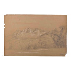 Paysage alpin - Dessin de Marie Hector Yvert - XIXe siècle 