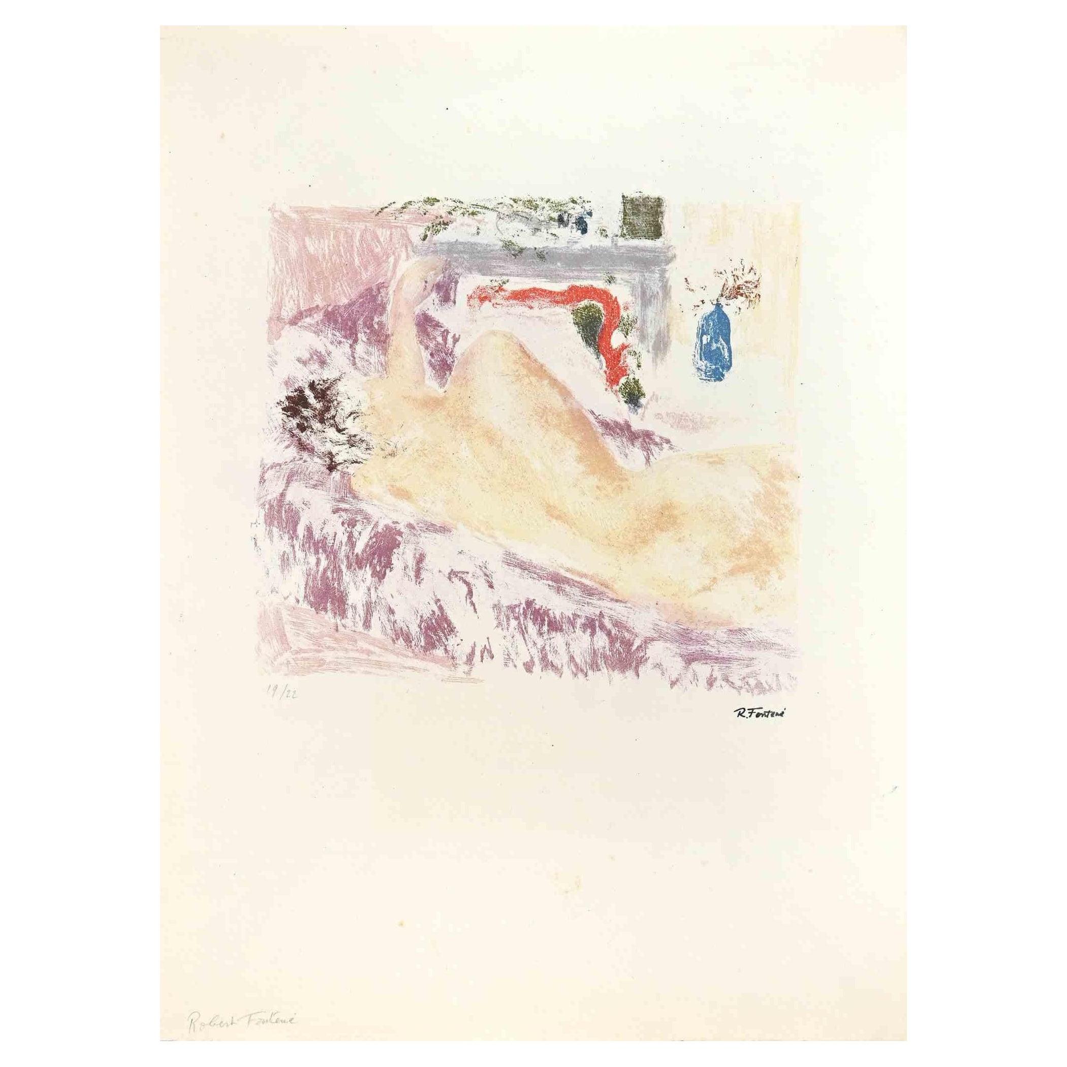 Sleeping Nude is a lithograph on paper realized by Robert Fontené in the mid-20th Century.

Hand-signed on the lower right.

Numbered on the lower left, the edition of 19/22 prints.

The artwork is in good condition with minor foxing.

The artwork
