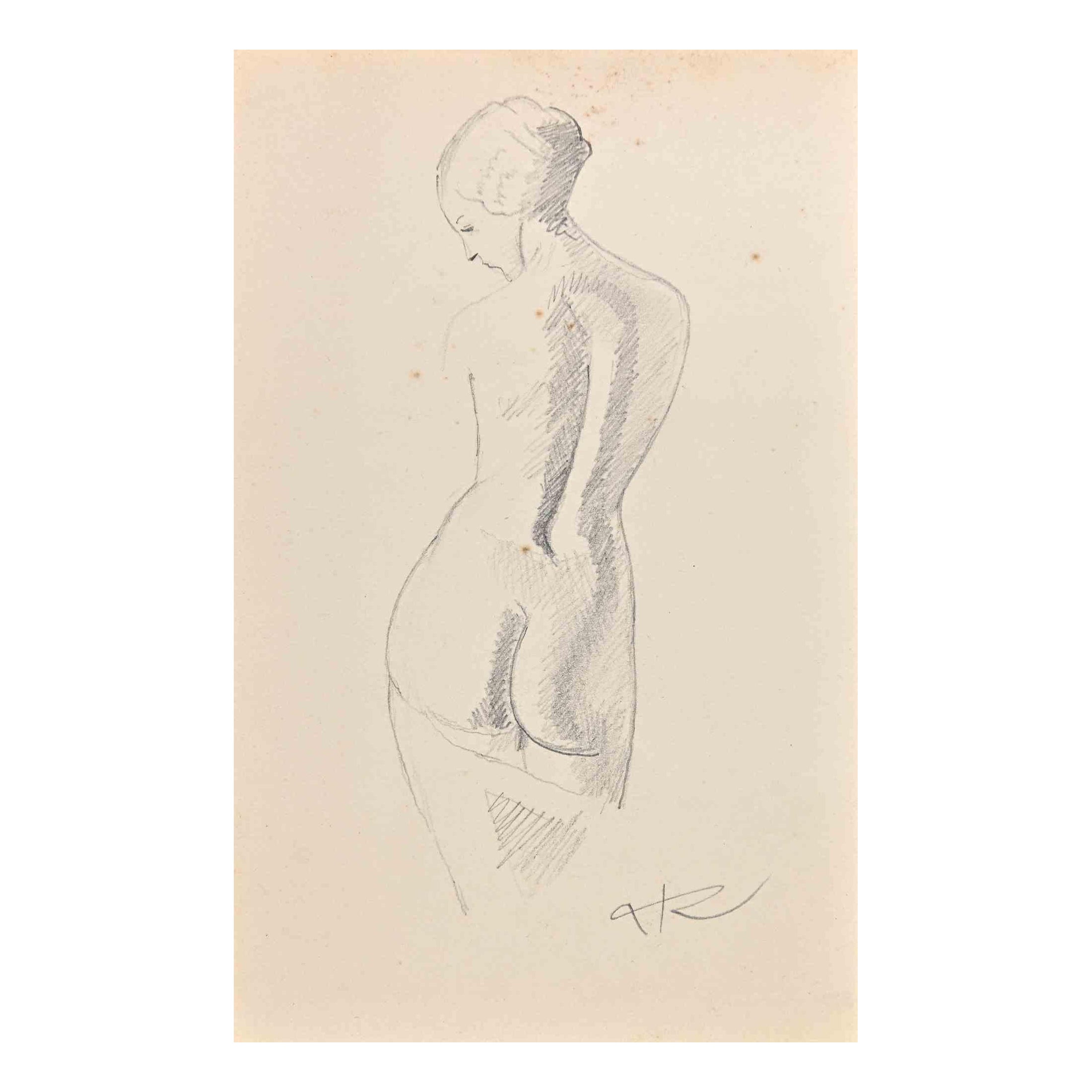 Nude - Pencil Drawing by A.J.B. Roubille - Early 20th Century - Art by Auguste Jean Baptiste Roubille