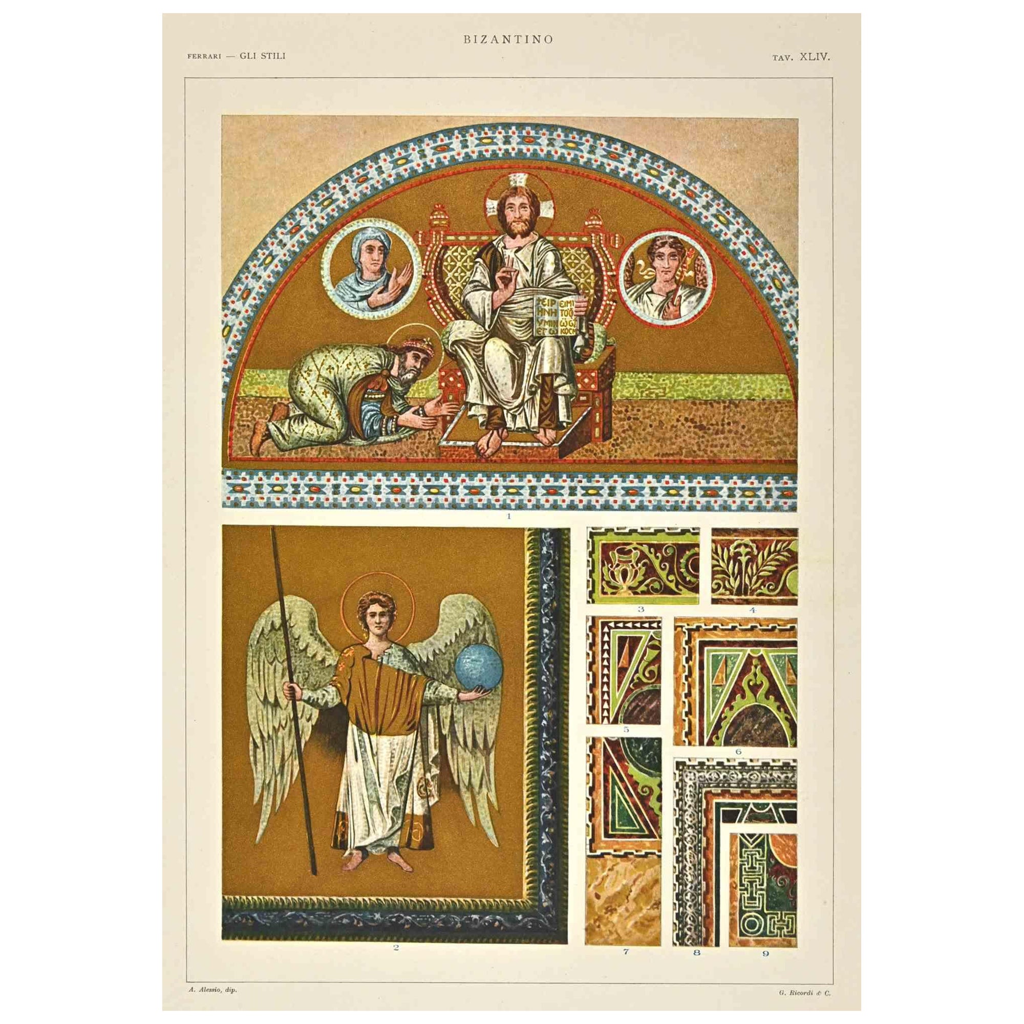 Style dcoratif byzantin - Chromolithographie d'aprs A. Alessio 