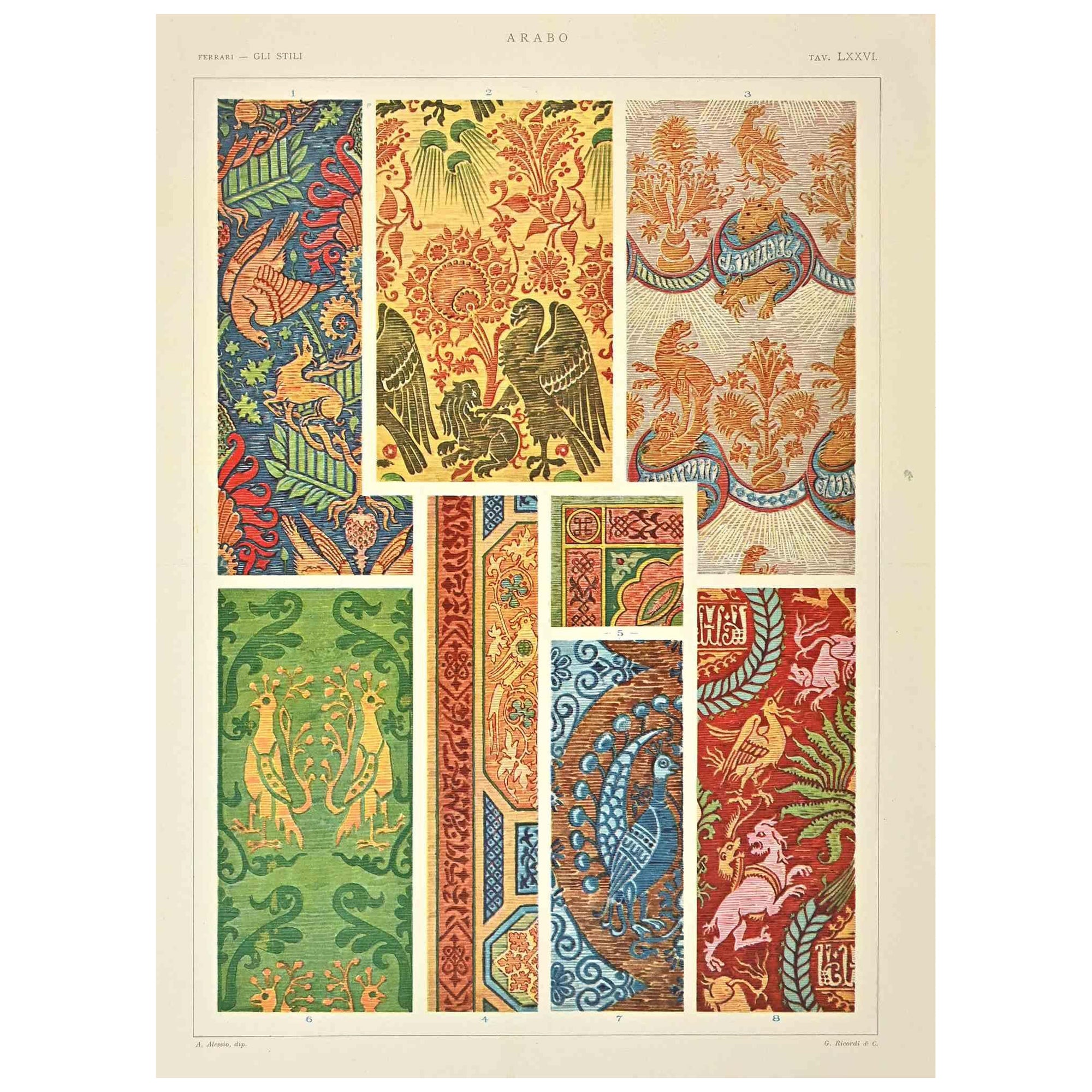 Style décoratif arabe est une impression sur papier de couleur ivoire réalisée par Andrea Alessio au début du 20e siècle.

Signé sur la plaque en bas.

Vintage Chromolithograph.

Très bonnes conditions.

L'œuvre d'art représente magnifiquement les