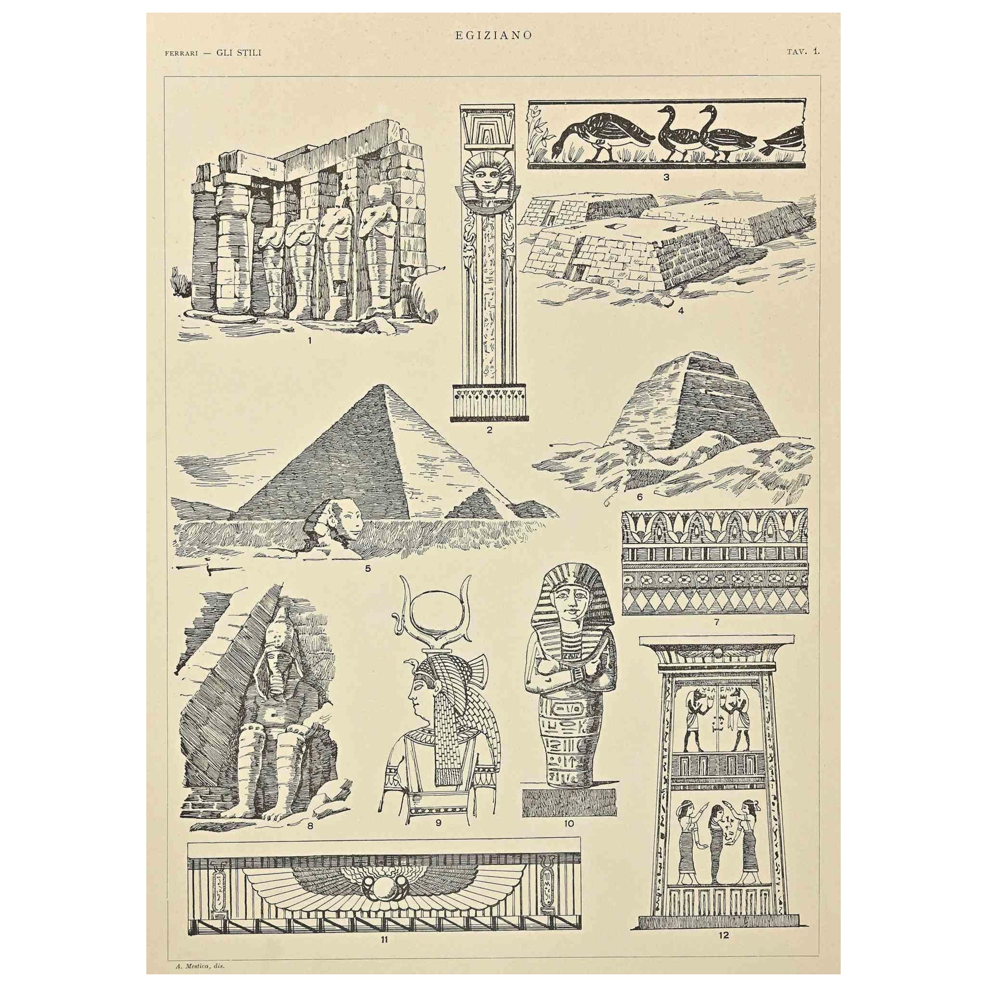 Style décoratif égyptien est une impression sur papier ivoire réalisée par Andrea Alessio au début du 20e siècle.

Signé sur la plaque en bas.

Vintage Chromolithograph.

Très bonnes conditions.

L'œuvre d'art représente des motifs décoratifs à