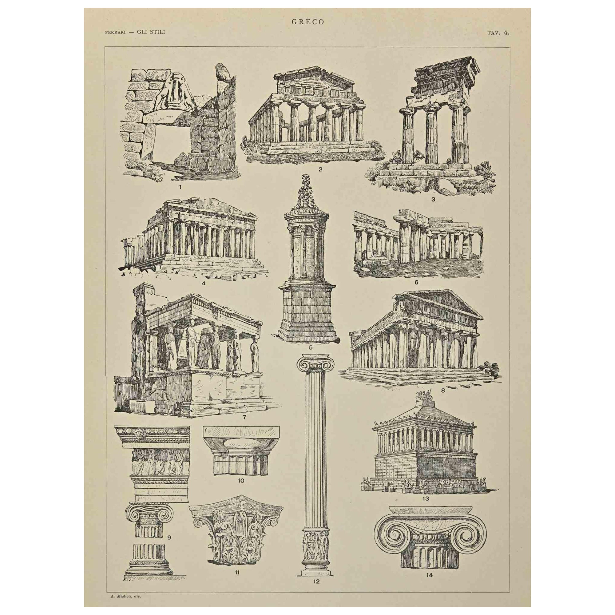 Greek Decorative Style is a print on ivory paper realized by Andrea Alessio in the early 20th Century.

Signed on the plate on the lower.

Vintage lithograph.

Very good conditions.

The artwork represents Decorative motifs through well-defined