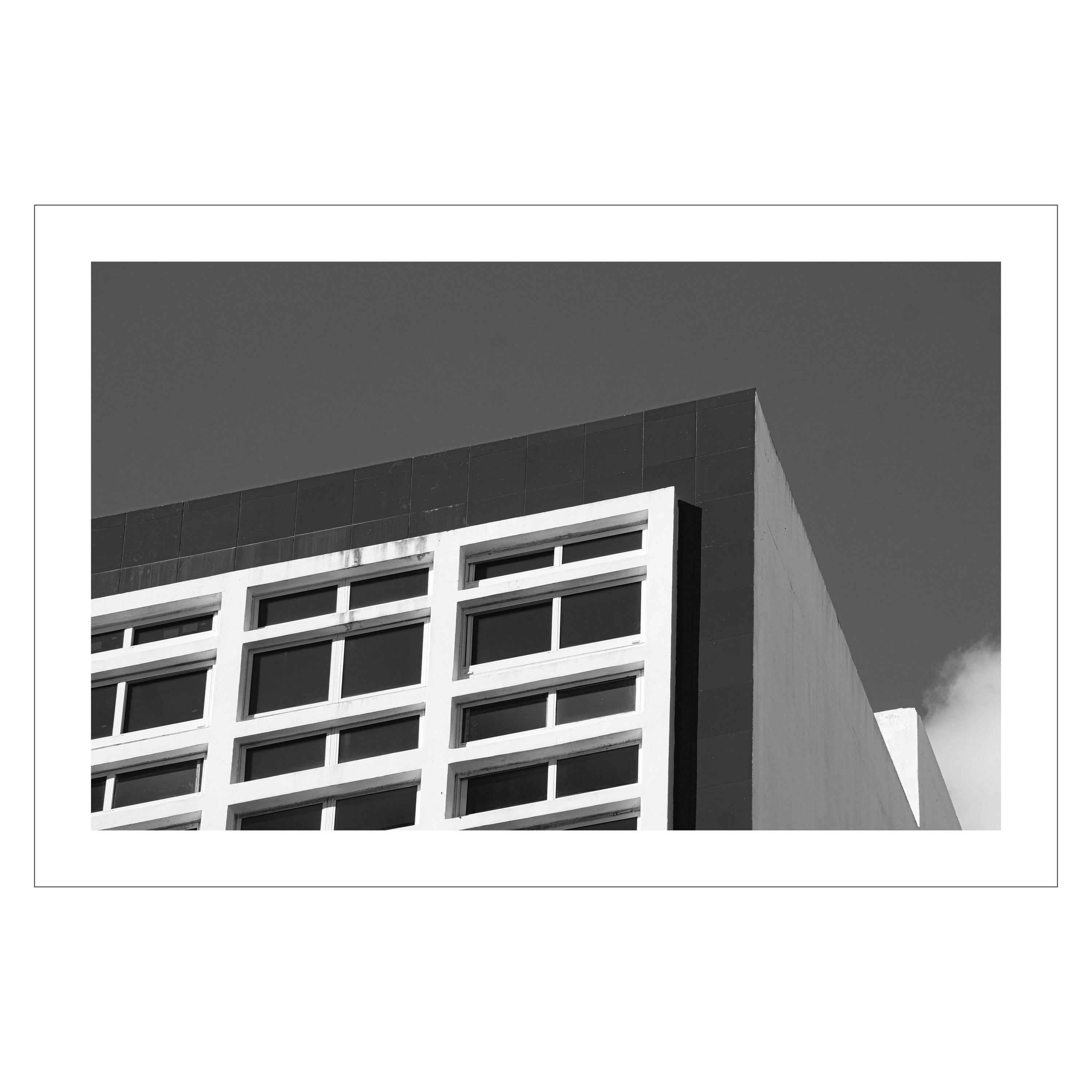 Kind of Cyan Landscape Photograph - Minimalist Geometric Building, Black and White Bauhaus Architecture, Tropical