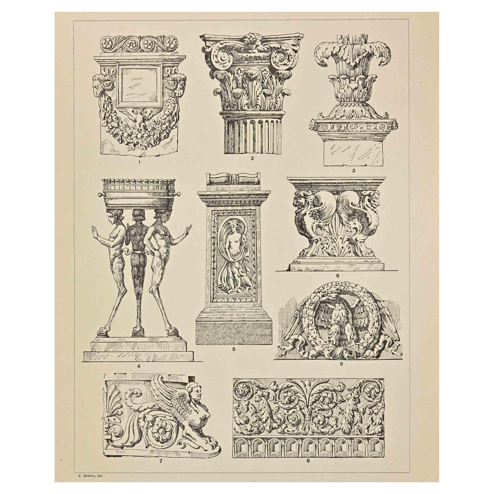 Decorative Motifs - Roman Styles - Chromolithograph by Andrea Mestica 