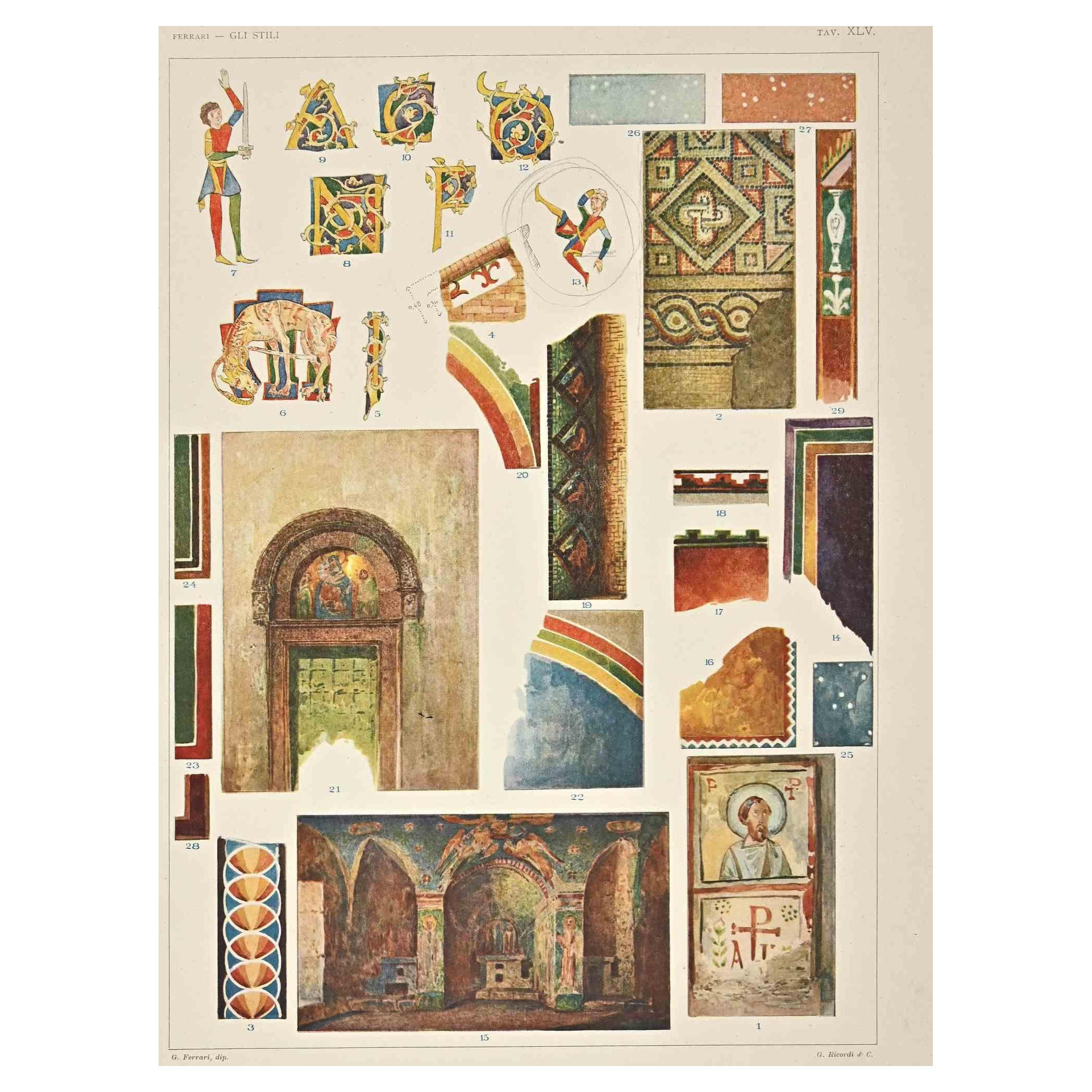 Decorative Motifs - Byzantine Styles is a print on ivory-colored paper realized by Andrea Alessio in the early 20th Century. Signed on the plate on the lower.

Vintage Chromolithograph.

Very good conditions.

The artwork represents Decorative