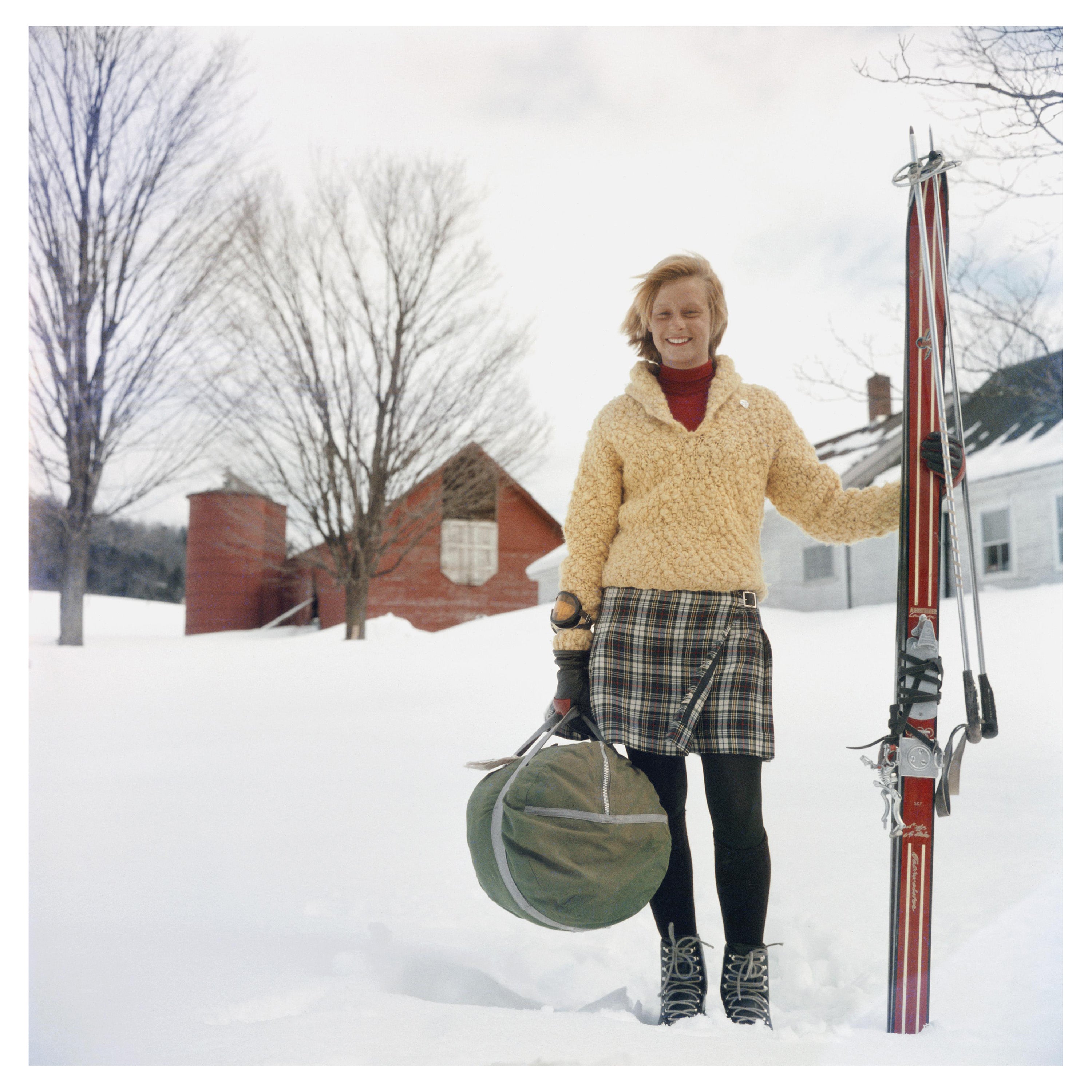 Slim Aarons Color Photograph - Skiing Waitress, Estate Edition