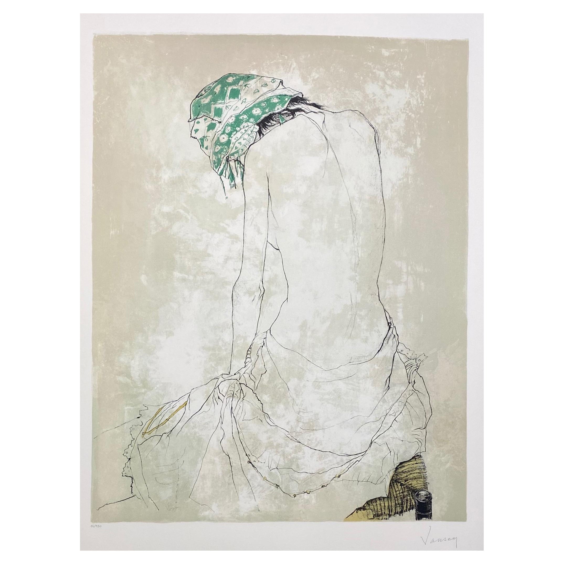 Le foulard vert, 1993, original lithograph by Jean Jansem 