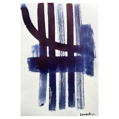 Peinture expressionniste britannique abstraite d'origine à motifs bleus et blancs