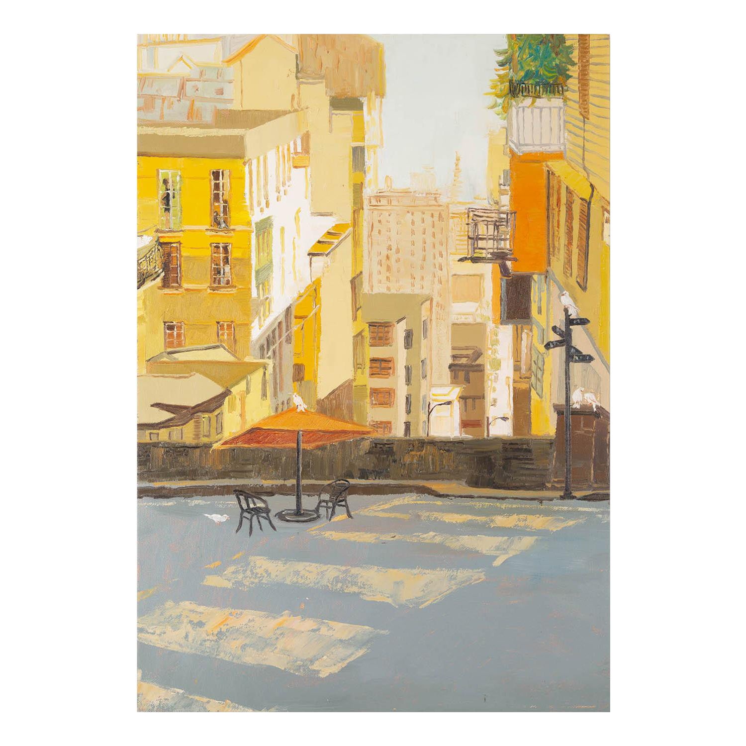 Fan Bai Landscape Painting - Impressionist Original Oil Painting "Street View 1"