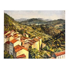 1960's French Impressionist Oil Orange Rooftops in the Var Provence Landscape