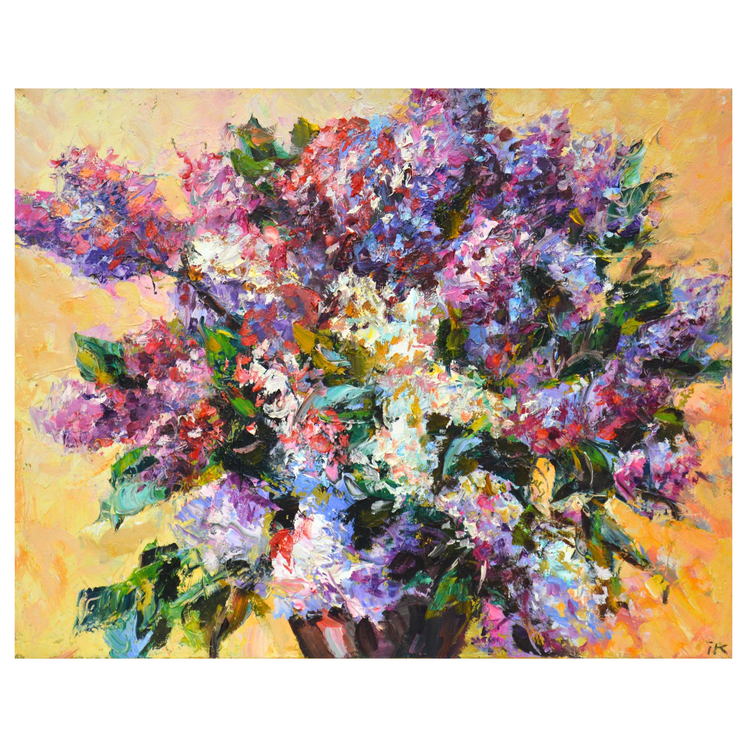 Lilac Impressionist Flowers painting for Interior by Iryna Kastsova Still life