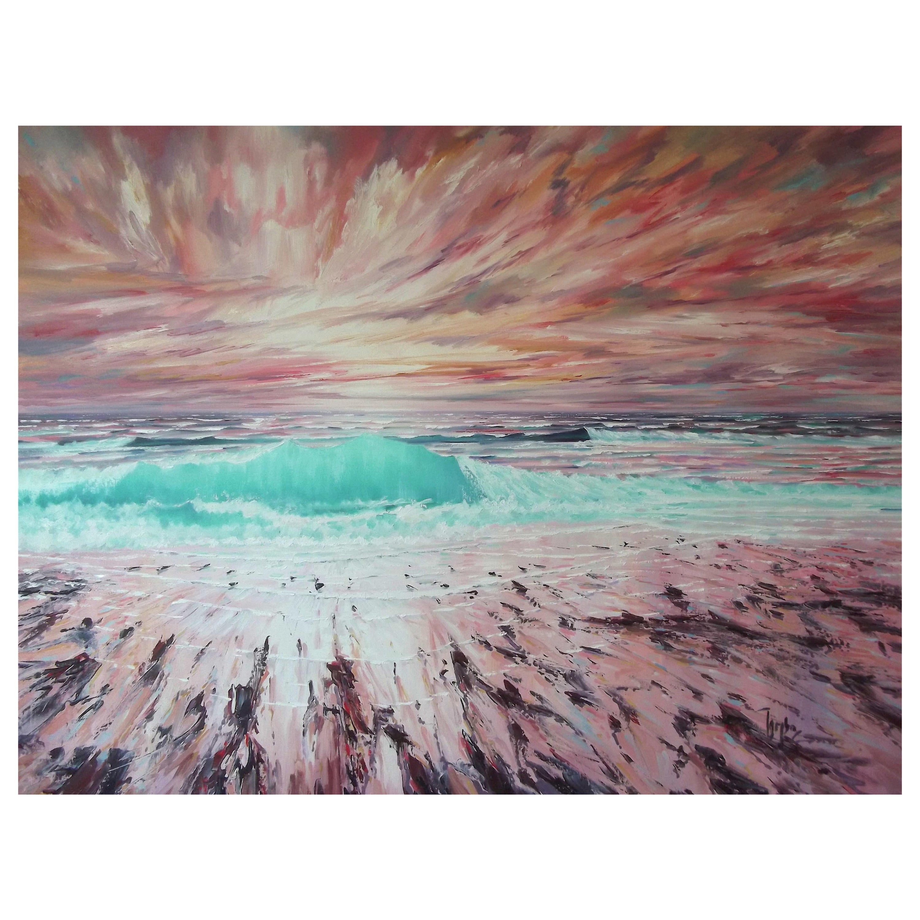 Sunset Promise - original sea landscape oil sunset painting modern  coastal - Painting by Tom Barron