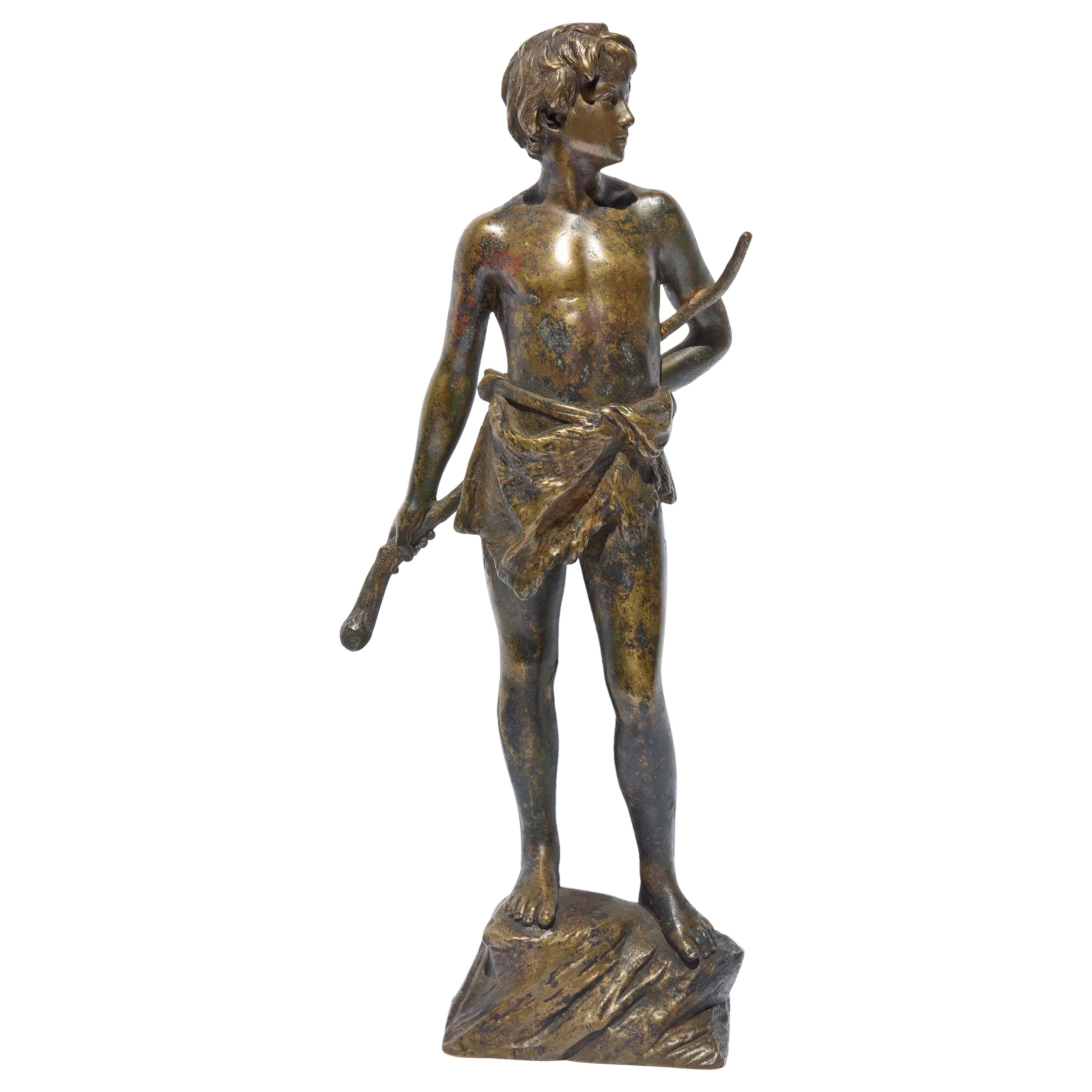 Joven cabrero escultura de bronce de Oscar Gladenbeck, hacia 1900