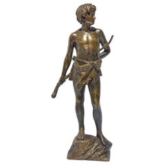 Young Goatherder Bronze Sculpture by Oscar Gladenbeck, circa 1900
