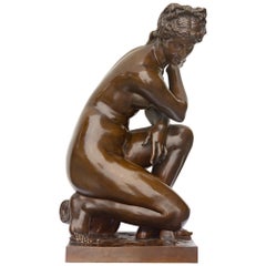 Crouching Venus Grand Tour Bronze Patinated Sculpture F. Barbedienne  Fondeur