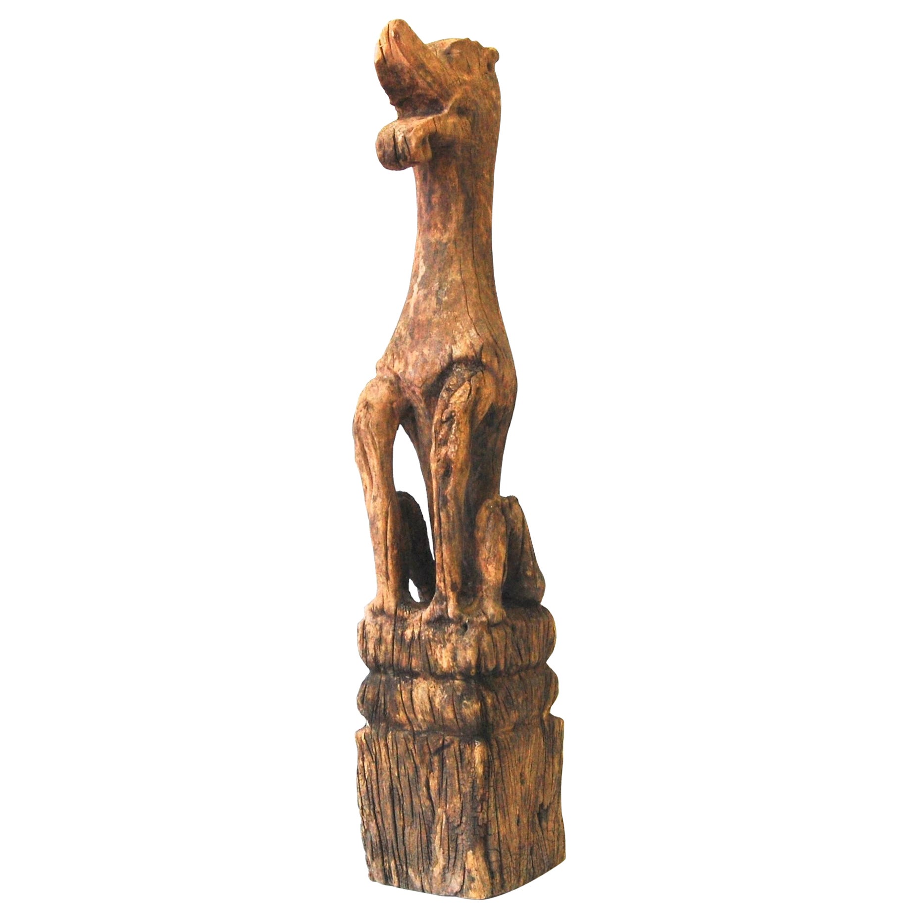 Unknown Figurative Sculpture - Antique Tribal Guardian Dog Wood Statue BALI