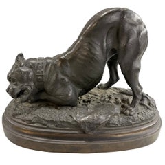 Prosper Lecourtier Cast Patinated Bronze of a Guard Dog