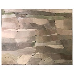 Enorme pittura ad olio astratta francese Forme e sfumature cubiste Toni atmosferici e lunatici