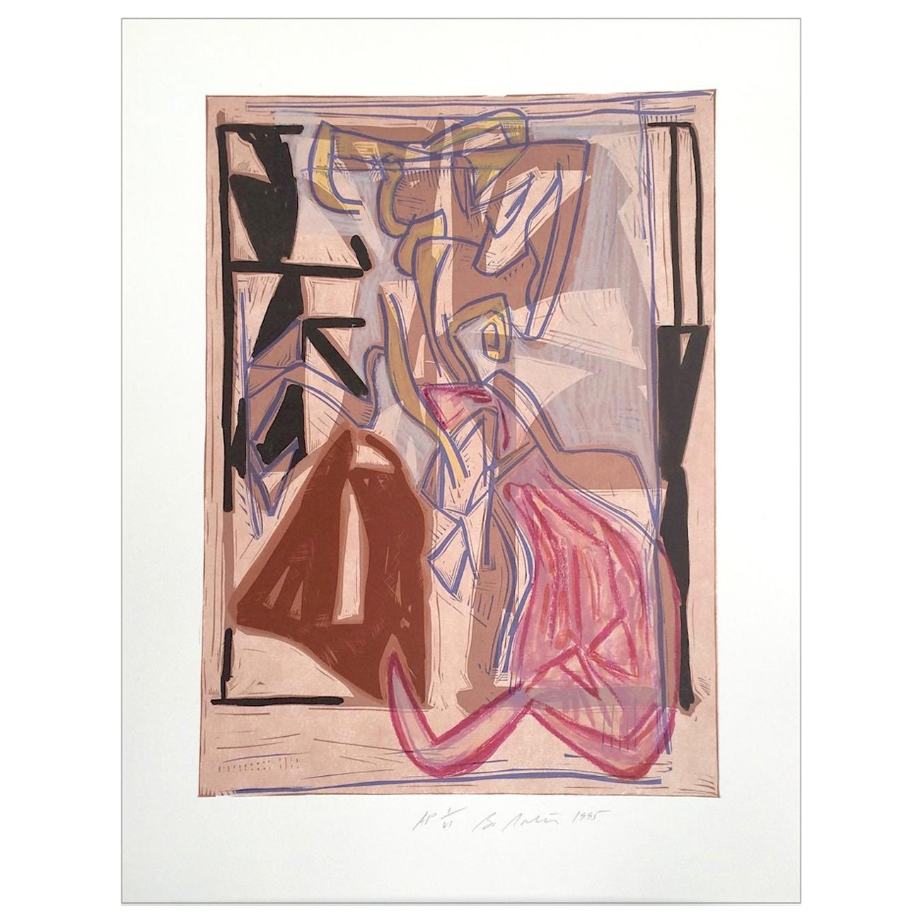 Bruce Porter Print - Composition 2: Beige Pink Modernist Abstract, Signed Lithograph Jazzy Shapes
