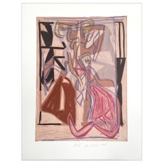 Komposition 2: Beige Rosa Modernistische abstrakte, signierte Lithographie in Jazz-Formen