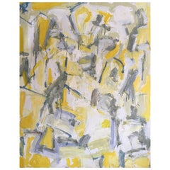 Yellow and Grey Abstract Huge Oil Painting on Canvas Cubist Expressionist work