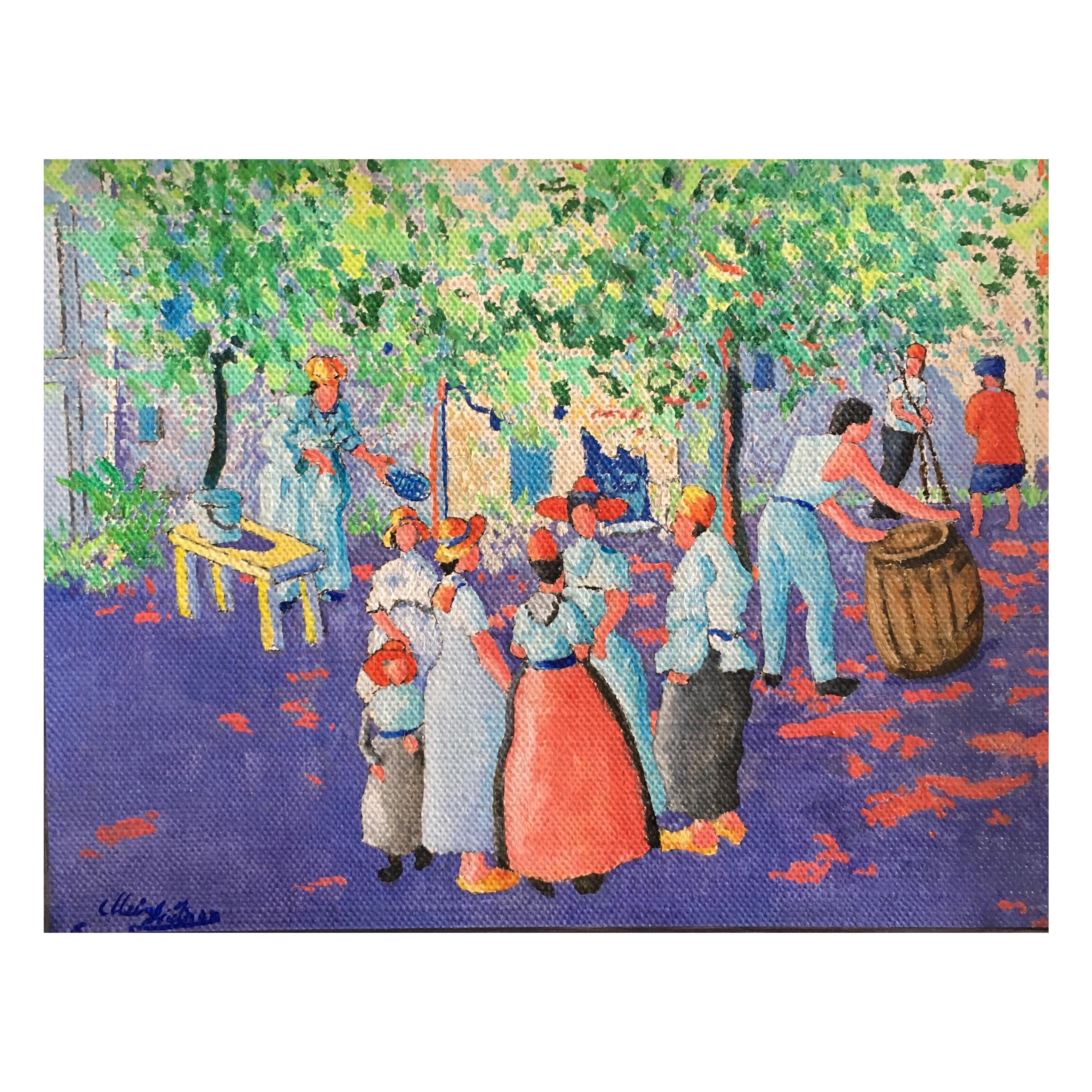 Orange Fruit Picking Impressionist Landscape Original Oil Painting, Signed