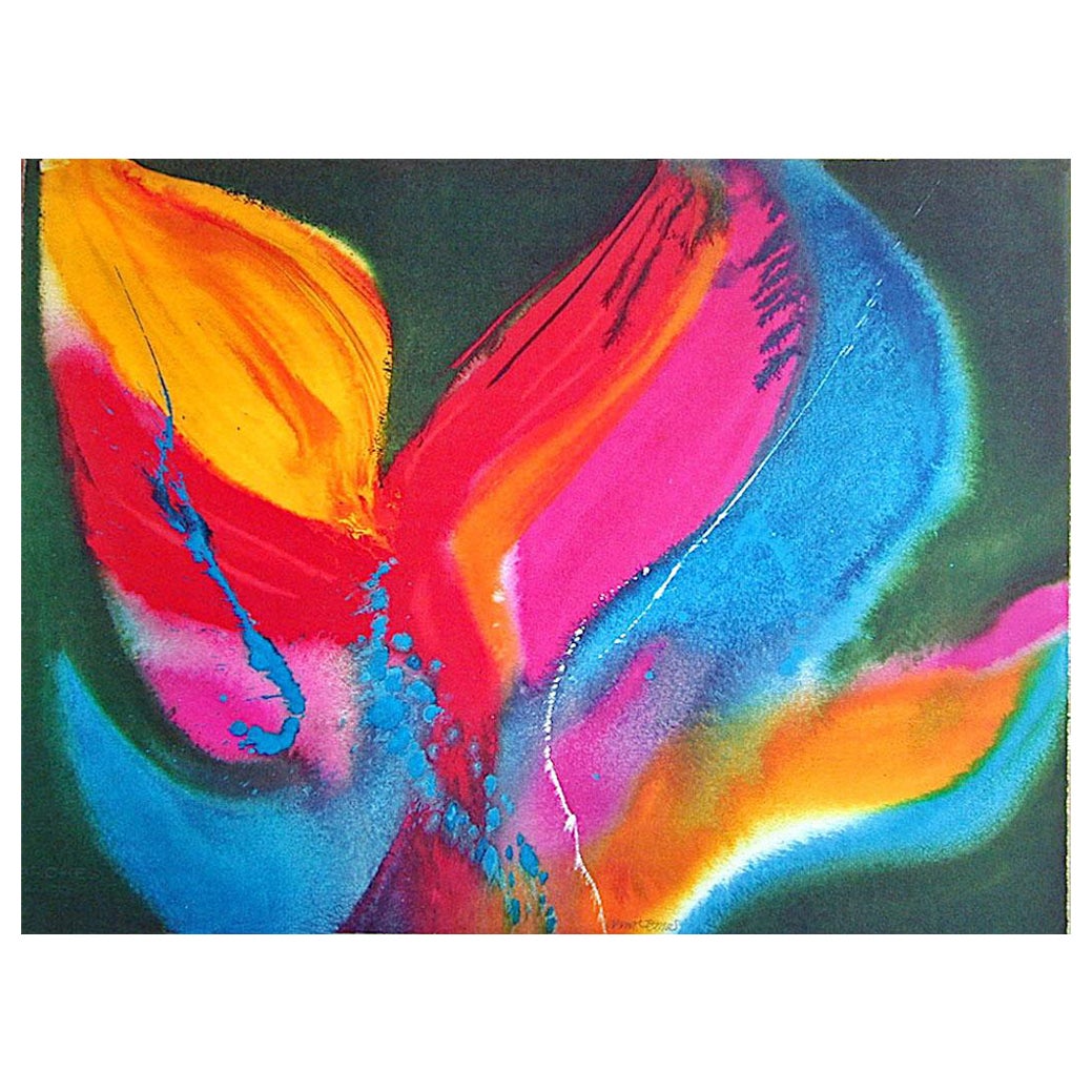 Lamar Briggs Abstract Print - FIRE DANCER Signed Lithograph, Abstract Color Burst, Native American Culture