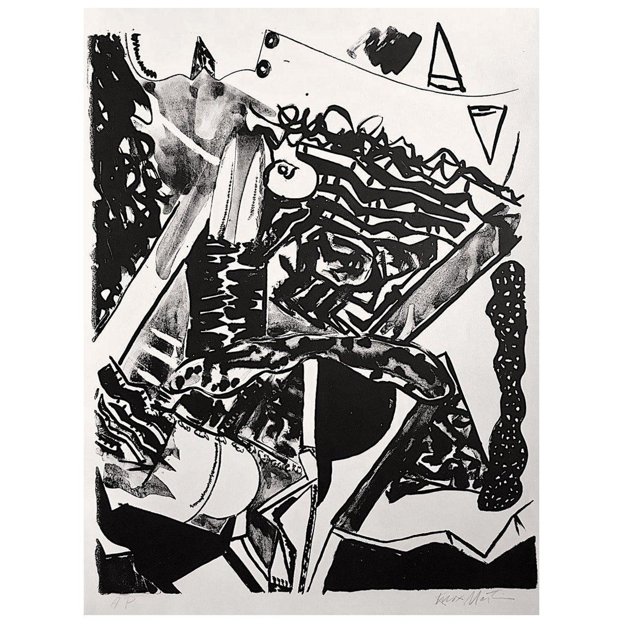 Knox Martin Abstract Print – FACE TO FACE Signierte Steinlithographie, Abstraktes Gesicht in Schwarz-Weiß, Expressionismus