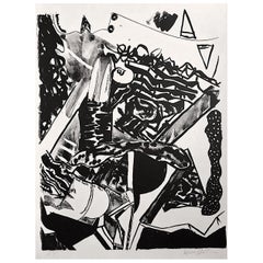 FACE TO FACE Signierte Steinlithographie, Abstraktes Gesicht in Schwarz-Weiß, Expressionismus