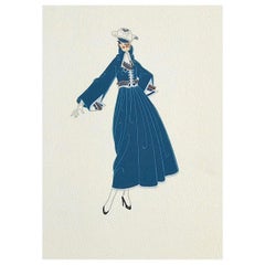 Vintage BON SOIR Signed Lithograph, 1920's Fashion Illustration, Art Deco Portrait