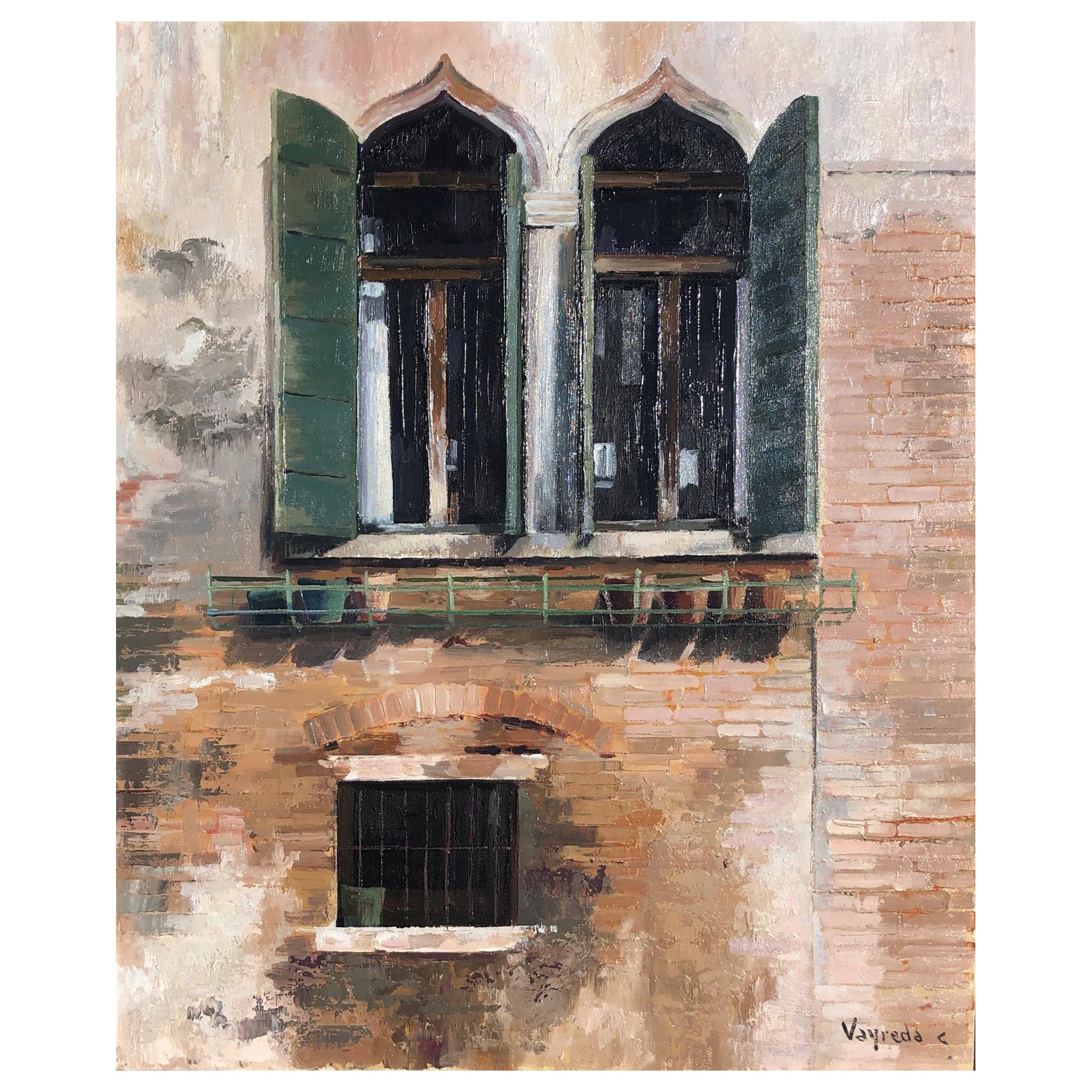 Josep Maria Vayreda Canadell Landscape Painting - Venice window original oil on canvas painting