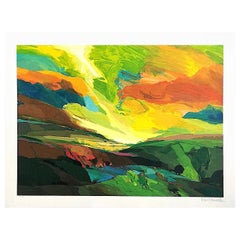 GREENFIELDS Signed Lithograph, Sacred Garden Series, Expressionist Landscape 
