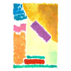 Pastel Geometric Landscape, Contemporary Painting on Paper, 70's Inspiration
