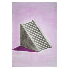 Lilac Mayan Staircase, Minimal Architecture Watercolor on Paper, Gray 100x70 cm 