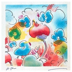 COSMIC FLOWERS Signed Lithograph, Abstract Floral, Happy Colors, Blue Red Yellow