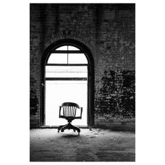 "Dancing Chair", black and white, abandoned, factory, industrial, photograph