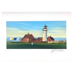 Vintage DAILY CHORES Signed Lithograph, New England Summer, Ocean View Lighthouse