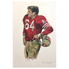 Lithographie signée OLD PRO Dave Wilcox, Histoire du football NFL des 49ers de San Francisco