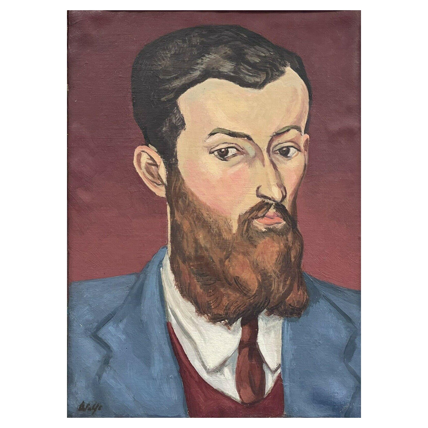 1930s European Fauvist Signed Oil Painting - Portrait of Bearded Young Man