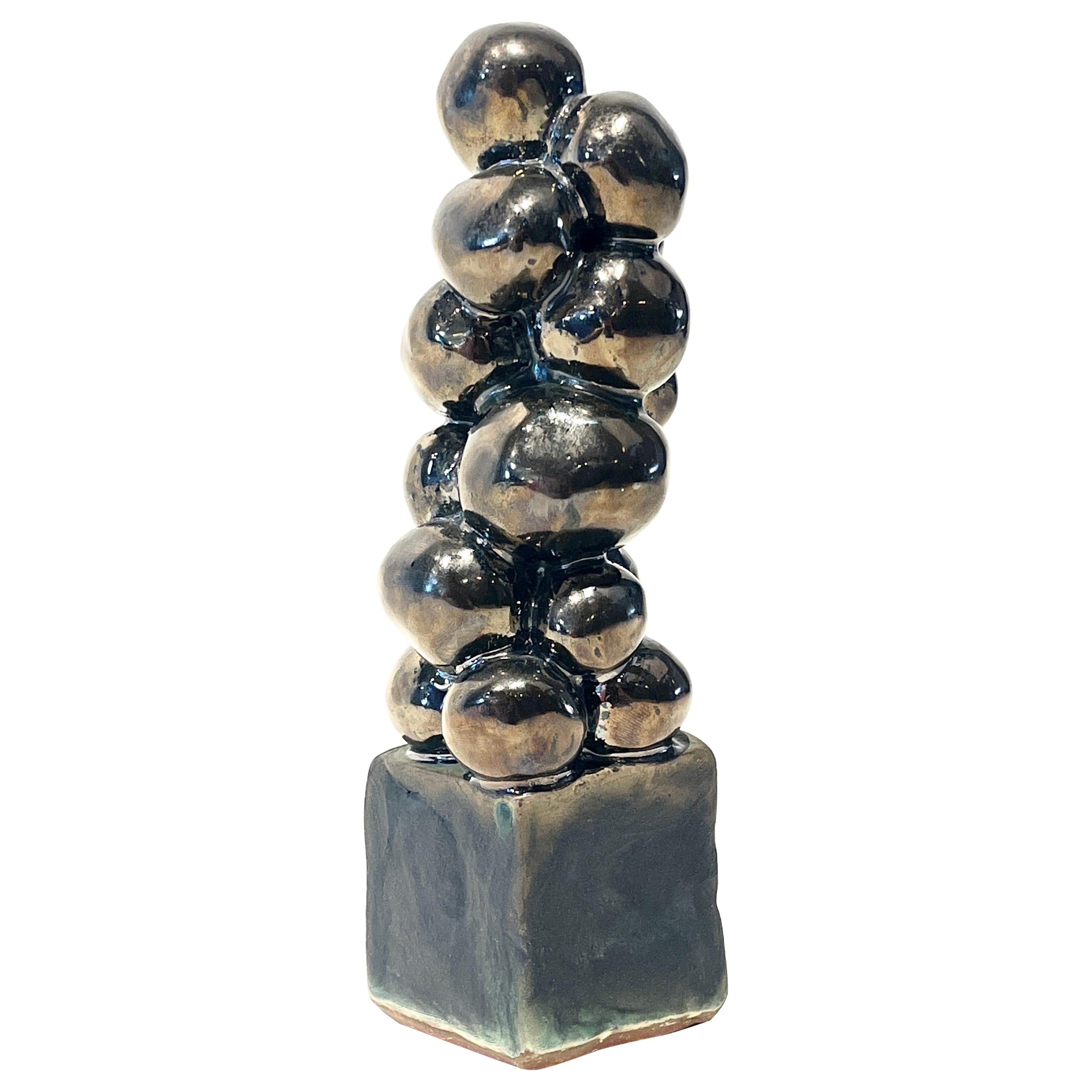 Judy Engel Abstract Sculpture - 'Palline di Platino' Weathered Bronze & Metallic Glazed Ceramic Sculpture