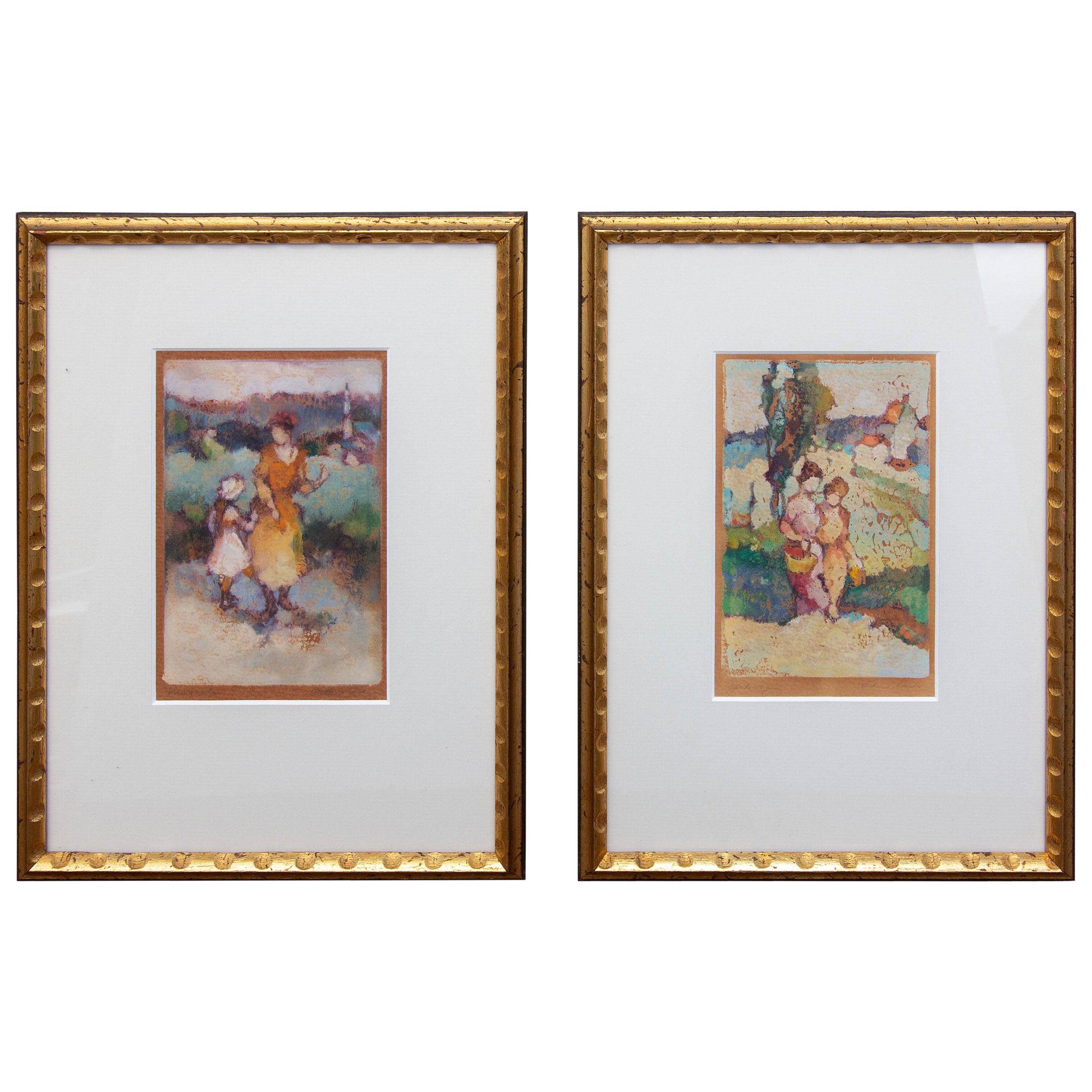 Edna Gass, Early 20th Century Landscape Print - Antique French Impressionist Prints by Edna Gass a Pair