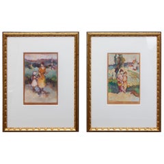 Antique French Impressionist Prints by Edna Gass a Pair