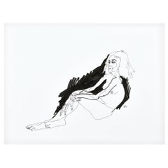 "Chantel no. 2", figure line drawing of nude female lounging