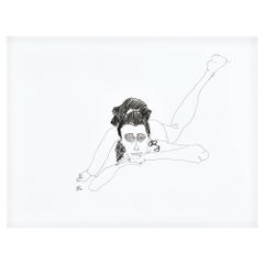 "Laurel n° 1", dessin de figure au trait d'une femme nue se prélaissant