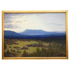 Antique Landscape With Blue Mountains by Albert Liedbeck, Oil on Canvas, Free Shipping