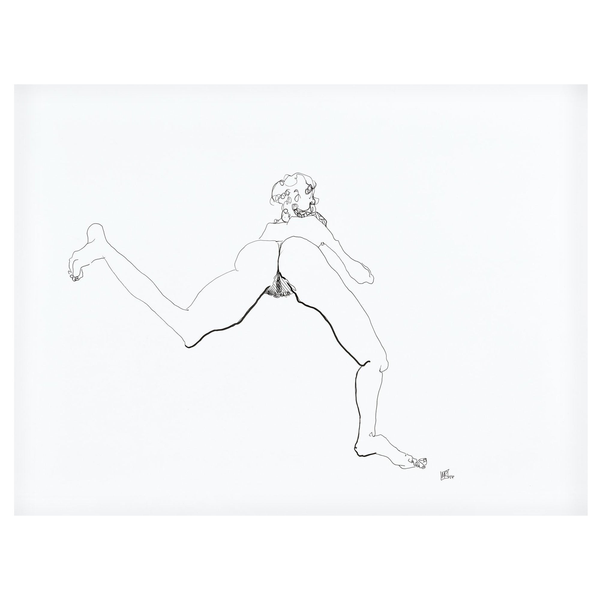 "Laurel no. 2", figure line drawing rear view of nude female lounging