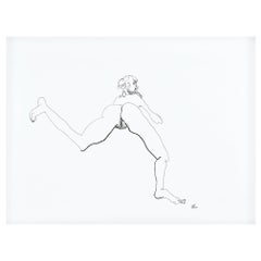 ""Laurel n° 2", dessin de figure au trait, vue arrière d'une femme nue se prélassant