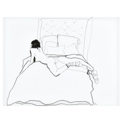 "Sarah no. 2", figure line drawing of nude female lounging with socks on